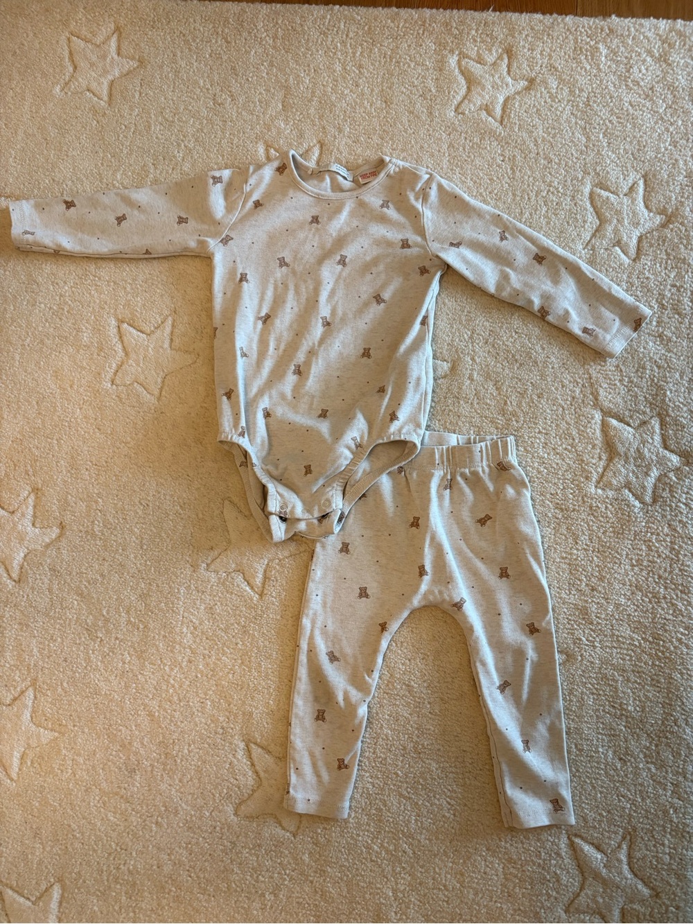 Zara Cream and Brown Printed Two-Piece Pajama Set